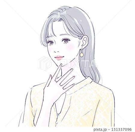 水彩画・手描き風の悩む、考える、落ち込む女性・女の子のイラスト素材 水彩画・手描き風の悩む、考える、落ち込む女性・女の子のイラスト素材 131337096