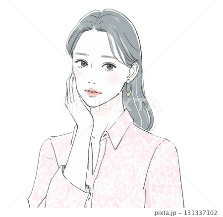 水彩画・手描き風の悩む、考える、落ち込む女性・女の子のイラスト素材 131337102