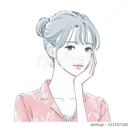 水彩画・手描き風の悩む、考える、落ち込む女性・女の子のイラスト素材 水彩画・手描き風の悩む、考える、落ち込む女性・女の子のイラスト素材 131337108