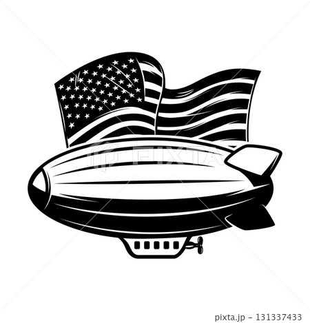 Zeppelin on american flag background. Design element for emblem, sign, badge, poster. Vector illustration Zeppelin on american flag background. Design element for emblem, sign, badge, poster. Vector illustration 131337433
