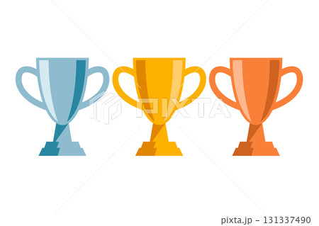 Winner cups in flat style. Design element for logo, label, sign, banner, poster, flyer. Vector illustration Winner cups in flat style. Design element for logo, label, sign, banner, poster, flyer. Vector illustration 131337490