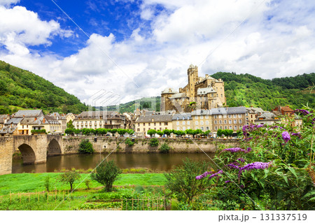 Estaing - one of the most beautiful picturesque villages in France. Aveyron department in the Occitanie region of Southern France 131337519