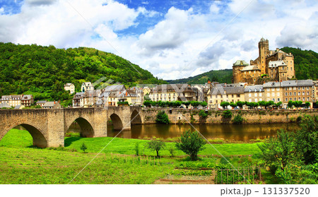 Estaing - one of the most beautiful picturesque villages in France. Aveyron department in the Occitanie region of Southern France 131337520