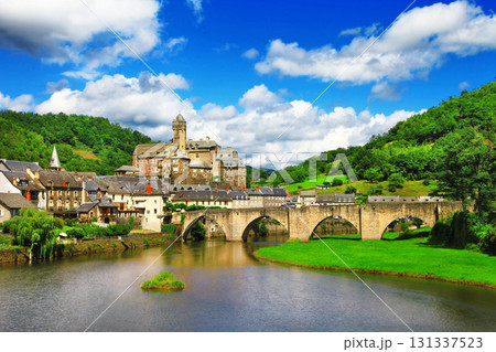 Estaing - one of the most beautiful picturesque villages in France. Aveyron department in the Occitanie region of Southern France 131337523