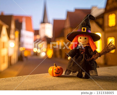 魔女人形とパンプキンのハロウィンポスター 131338005