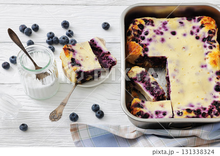 Finnish Blueberry pie in a baking dish 131338324