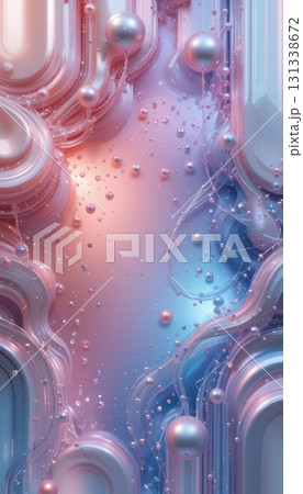 Soft Pink and Blue Abstract Swirls with Bubbles 131338672