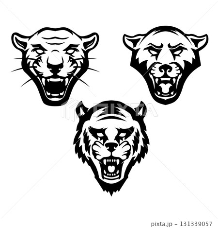 Illustration of puma head in engraving style. Design element for t shirt, emblem, badge. Vector illustration 131339057