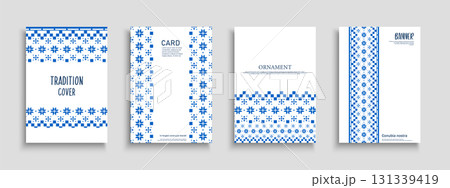 Collection of tradition ornamental covers, templates, placards, brochures, banners, backgrounds. Native posters with blue ornate print and cultural motifs. Elegant invitation cards 131339419