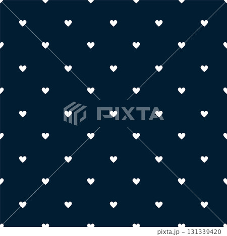 Elegant vector seamless pattern with hearts. Romantic print for Valentines Day. Cute minimalistic blue dark vector background. Perfect for fabric, wallpaper, or digital design projects 131339420