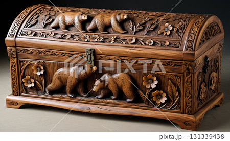 vintage chest with drawers, gray background 131339438