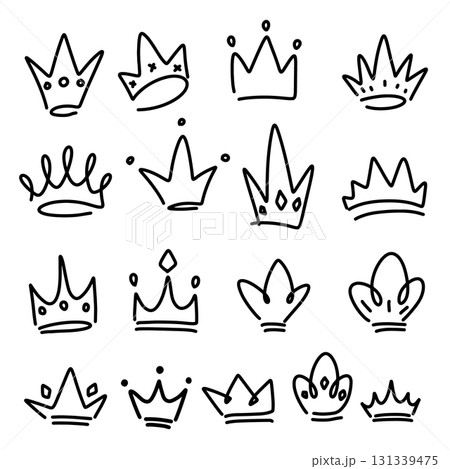 Set of crown illustrations in sketching style. Corona symbols. Tiara icons. Set of crown illustrations in sketching style. Corona symbols. Tiara icons. 131339475