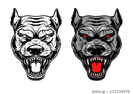 Illustration of pitbull in monochrome and color styles. Design element for t shirt, emblem, badge. Vector illustration Illustration of pitbull in monochrome and color styles. Design element for t shirt, emblem, badge. Vector illustration 131339476