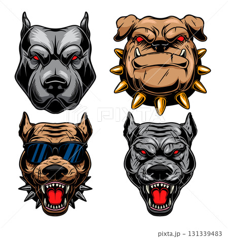 Illustration of pitbull in engraving styles. Design element for t shirt, emblem, badge. Vector illustration 131339483