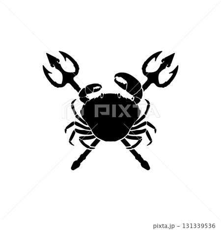 Crab and two crossed tridents. Design element for emblem, sign, badge, poster. Vector illustration Crab and two crossed tridents. Design element for emblem, sign, badge, poster. Vector illustration 131339536