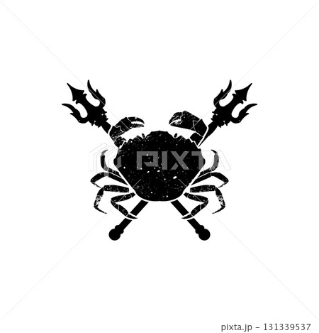 Crab and two crossed tridents. Design element for emblem, sign, badge, poster. Vector illustration 131339537