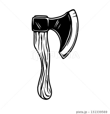 Illustration of lumberjack axe in engraving style. Design element for logo, emblem, sign, poster, card, banner. Vector illustration Illustration of lumberjack axe in engraving style. Design element for logo, emblem, sign, poster, card, banner. Vector illustration 131339569