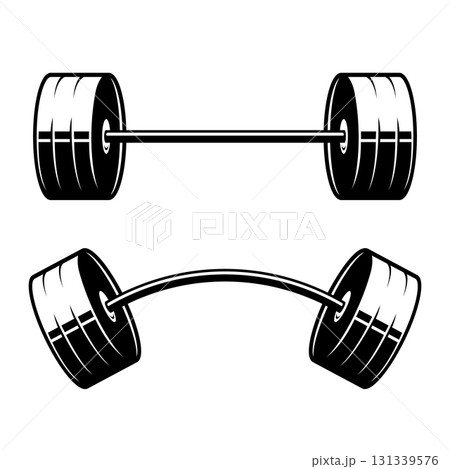 Illustration of barbell engraving style. Design element for logo, emblem, sign, poster, card, banner. Vector illustration Illustration of barbell engraving style. Design element for logo, emblem, sign, poster, card, banner. Vector illustration 131339576