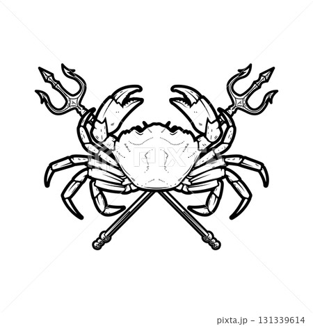 Crab and two crossed tridents. Design element for emblem, sign, badge, poster. Vector illustration Crab and two crossed tridents. Design element for emblem, sign, badge, poster. Vector illustration 131339614