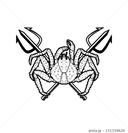 Crab and two crossed tridents. Design element for emblem, sign, badge, poster. Vector illustration Crab and two crossed tridents. Design element for emblem, sign, badge, poster. Vector illustration 131339620