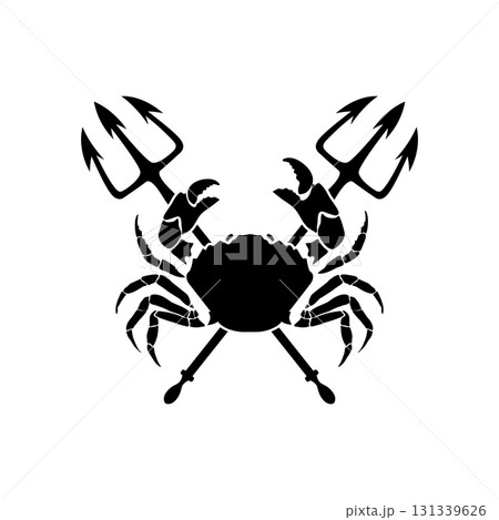 Crab and two crossed tridents. Design element for emblem, sign, badge, poster. Vector illustration 131339626