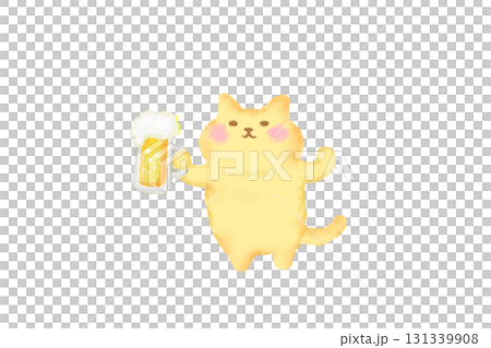 Watercolor illustration of a cute cat toasting with beer 131339908