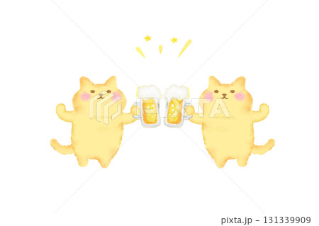 ビールを持って乾杯するかわいい猫の水彩イラスト素材 ビールを持って乾杯するかわいい猫の水彩イラスト素材 131339909