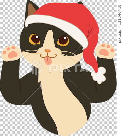 cute christmas cat drawing adorable kitten wearing santa hat funny festive cartoon art 131340419