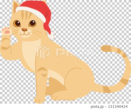 adorable orange kitty in santa hat cartoon holiday animal artwork for festive design and celebration 131340424