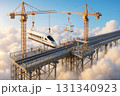 未来の高速鉄道建設 – 空中の橋梁で組み立てられる新幹線プロジェクト 131340923