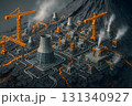 火山地帯の発電プラント建設 – 地熱エネルギーを活用する未来工場 131340927