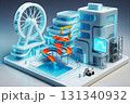 近未来アミューズメント施設の建設 – 観覧車とウォータースライダーの未来都市デザイン 131340932