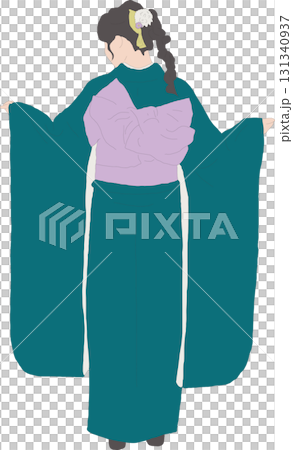 Back view of a woman wearing green kimono Back view of a woman wearing green kimono 131340937