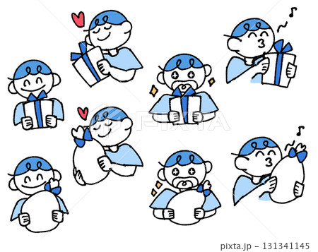 プレゼントに喜ぶ男の子 青 プレゼントに喜ぶ男の子 青 131341145