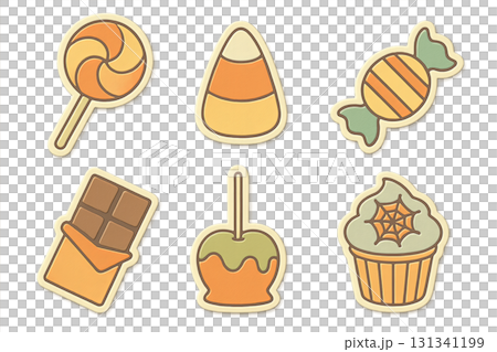 Halloween candy illustrations with various sweets on transparent background 131341199