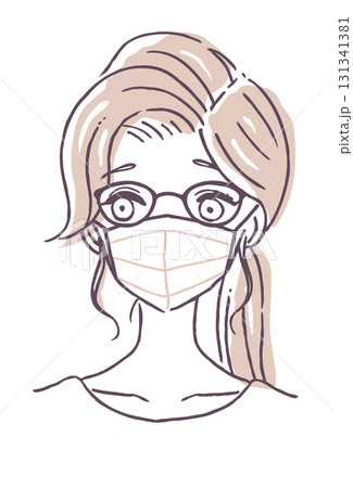 眼鏡とマスクをつけた女性のベクターイラスト素材 眼鏡とマスクをつけた女性のベクターイラスト素材 131341381