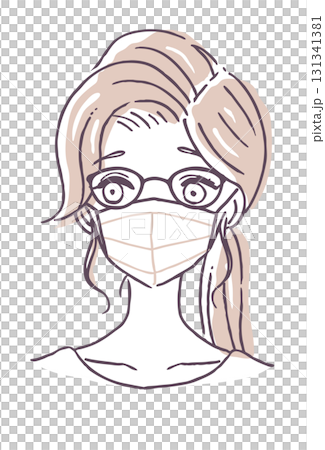 眼鏡とマスクをつけた女性のベクターイラスト素材 眼鏡とマスクをつけた女性のベクターイラスト素材 131341381