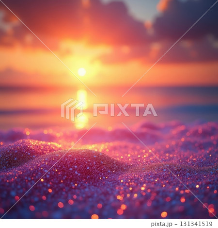 Pink Sand Dunes with Glittering Particles at Sunset sparkle 131341519