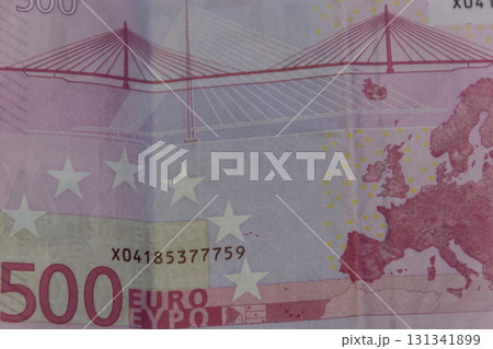Macro shot of the five hundred euro banknote Macro shot of the five hundred euro banknote 131341899