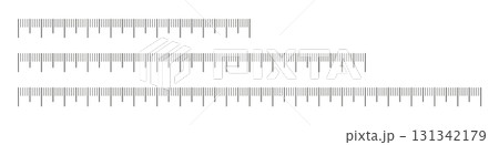 Set of measuring chart with 10cm, 15cm, 20 centimeters. Collection of ruler scale 100mm, 150 mm, 200mm without numbers. Templates of ruler scale. Length measurement height, math, distance, Sewing tool 131342179