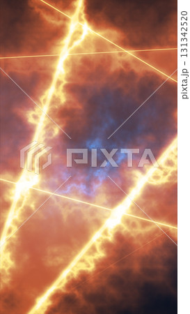 Fiery abstract clouds intersected by glowing orange energy beams, evoking power, force, and tension Fiery abstract clouds intersected by glowing orange energy beams, evoking power, force, and tension 131342520