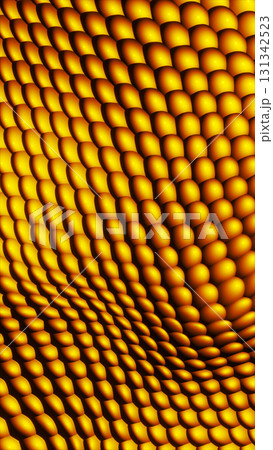 Repeating golden 3D scales creating a patterned metallic abstract surface 131342523