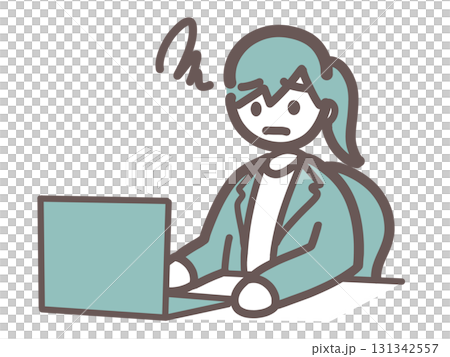 Female office worker troubled by computer work 131342557