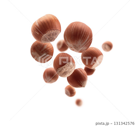 A set of ripe hazelnuts. Isolated on a white background A set of ripe hazelnuts. Isolated on a white background 131342576