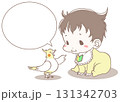 赤ちゃんに指導するオカメインコ 131342703