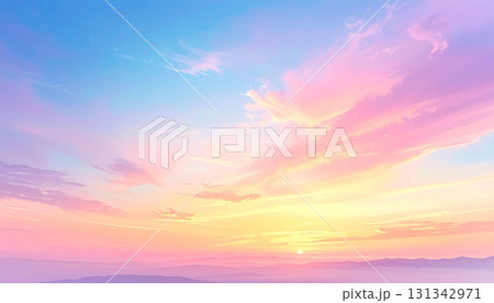 パステルカラーのグラデーションに染まる幻想的な朝焼けの空 131342971