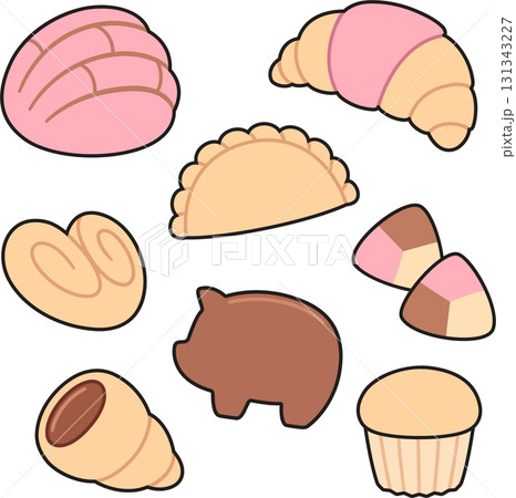 Mexican sweet pastries cartoon drawing set 131343227