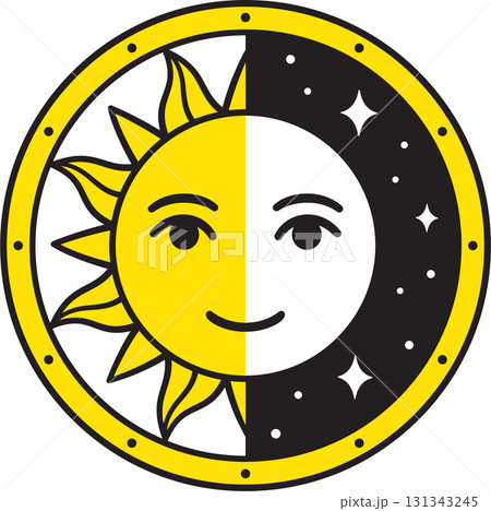 Stylized half sun and moon face 131343245