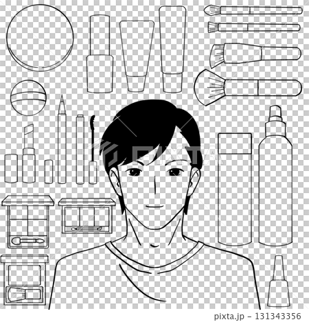 Black and white illustration set of men and cosmetics 131343356