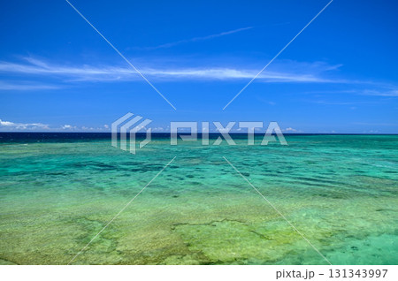 広がる青い空とエメラルドグリーンの海 131343997